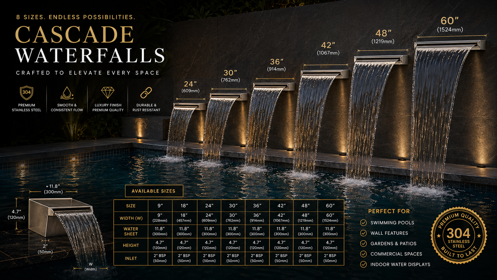 Cascadify waterfall outlet all sizes
